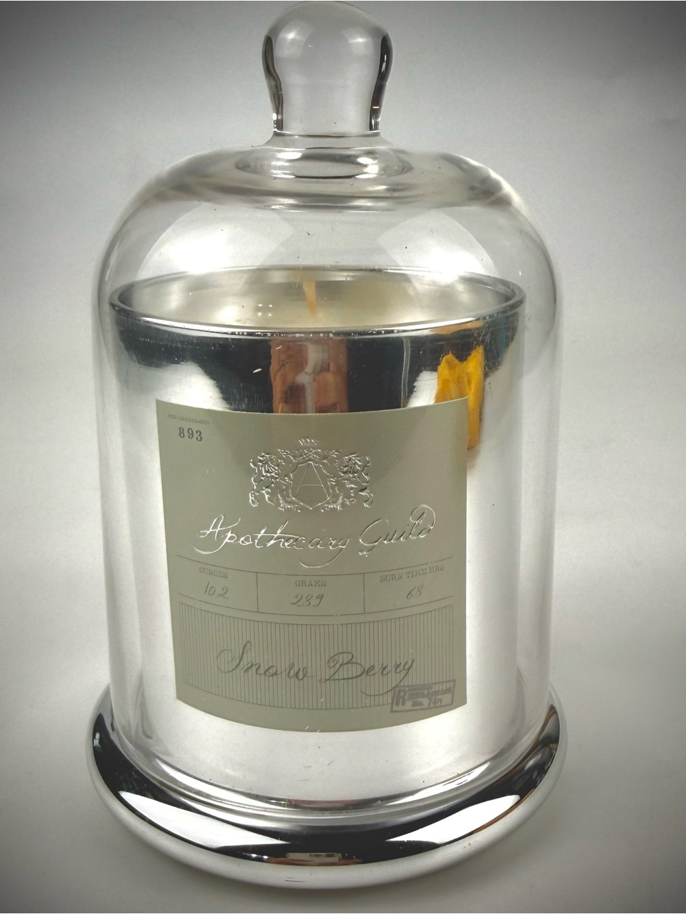Apothecary ARHAUS Guild Snow Berry Candle w/ Silver Glass Dome NEW 10.2oz